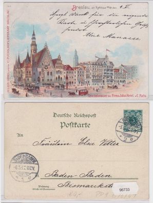 96733 DR Ganzsachen Postkarte PP9/ B16/1 Breslau Firma Julius Henel 1897