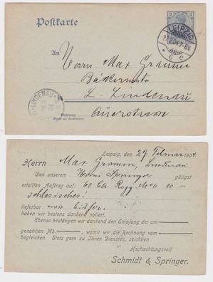 97255 DR Ganzsachen Postkarte P63 Zudruck Schmidt & Springer Leipzig 1904