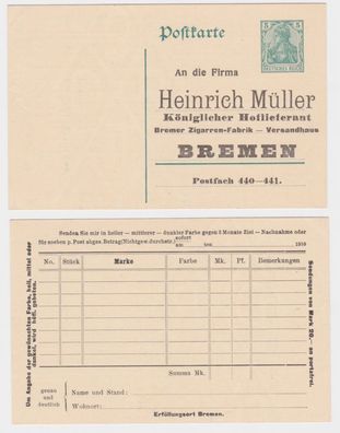 97957 DR Ganzsachen Postkarte P90 Zudruck Heinr. Müller Kgl. Hoflieferant Bremen