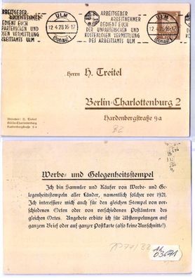 03671 Privat Ganzsachen Postkarte PP77/ B2 H. Treitel Berlin-Charlottenburg 1928
