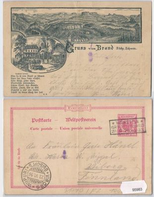 95983 DR Ganzsachen Postkarte PP10/ F2 Gruß aus Brand sächs. Schweiz 1896