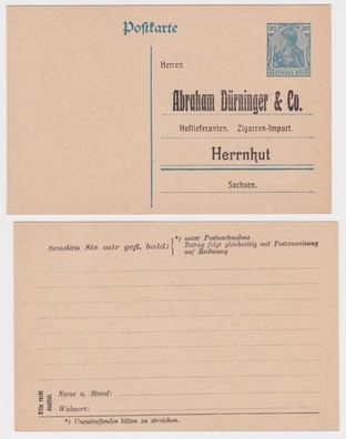 96993 DR Ganzsachen Postkarte P120 Zudruck Abraham Dürninger & Co. Herrnhut
