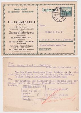 97135 Ganzsachen Postkarte P210 Zudruck J.H. Koenigsfeld GmbH Kehl 1931