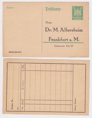 97385 Ganzsachen Postkarte P156 Zudruck Dr. M. Albersheim Frankfurt a. Main