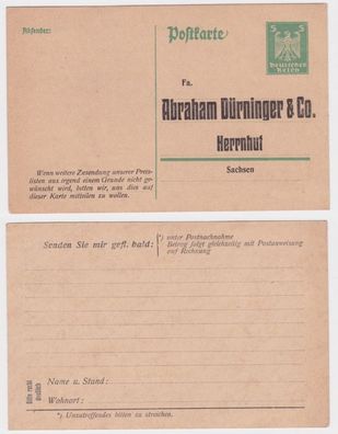 97483 Ganzsachen Postkarte P156 Zudruck Abraham Dürninger & Co. Herrnhut