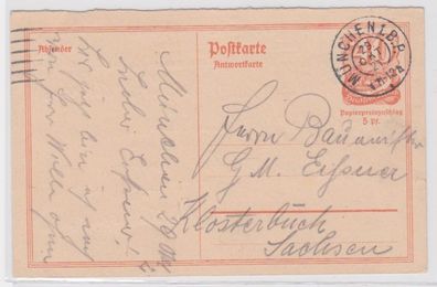 97552 DR Ganzsachen Postkarte P144A München nach Klosterbuch 1921