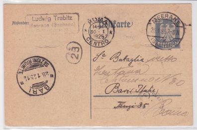 97656 Ganzsachen Postkarte P157 Ludwig Trebitz Meerane nach Bari via Rom 1925