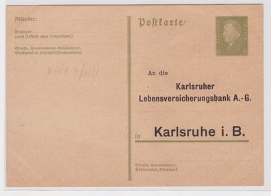 97885 DR Ganzsachen Postkarte P199 Zudruck Karlsruher Lebensversicherungsbank AG