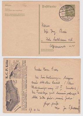 97888 DR Ganzsachen Postkarte P199 Zudruck Kaufhaus Carl Peters Köln 1932