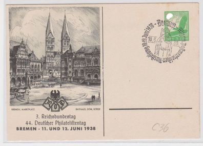 96062 Ganzsachenkarte PP142/ C36/01 44. dt. Philatelistentag Bremen 1938 Rathaus