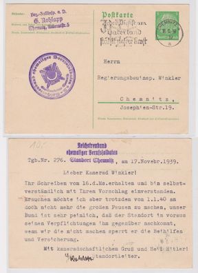 97201 Ganzsachen Postkarte P225 Reichstreubund ehem Berufssoldaten Chemnitz 1939