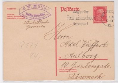 97561 DR Ganzsachen Postkarte P171I F.W. Müller Berlin-Neukölln nach Aalborg