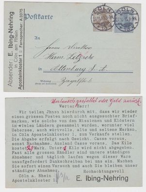 97716 DR Ganzsachen Postkarte P70 Zudruck E. Ibing-Nehring Cöln am Rhein 1913