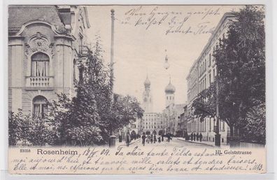72151 AK Rosenheim - Heilig Geiststrasse, Straßenansicht mit Kirche 1904