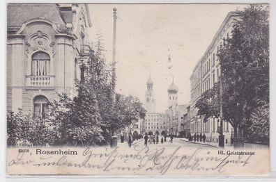 82842 AK Rosenheim - Heilig-Geiststrasse, Straßenansicht mit Kirche 1904