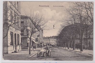 86660 Ak Rosenheim Bahnhofstrasse mit Automobil 1914