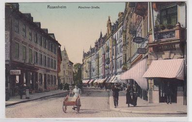 87012 AK Rosenheim - Münchnerstraße, Straßenansicht mit Geschäft G. Richter 1915
