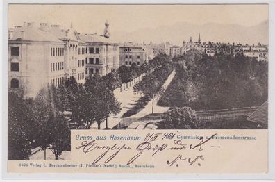 87931 AK Gruss aus Rosenheim - Königliches Gymnasium & Promenadenstrasse um 1900