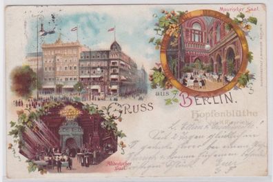 98259 Ak Lithographie Gruß aus Berlin Restaurant Hopfenblüthe 1896