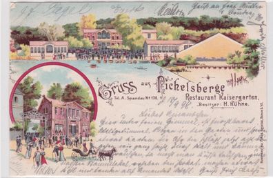 98272 Ak Lithographie Gruß aus Pichelsberg Restaurant Kaisergarten 1898