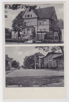 20346 Mehrbild Ak Neupetershain N.L. Rathaus und Bahnhof um 1940