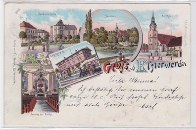 93337 Ak Lithographie Gruß aus Elsterwerda Bahnhof, Seminar usw. 1899