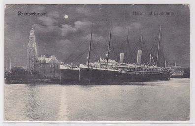 96308 Ak Bremerhaven Hafen und Leuchtturm 1907