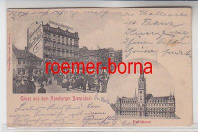 32812 Ak Gruß aus dem Hamburger Bierpalast und Rathaus 1902