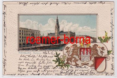 81755 geprägte Ak mit Wappen Hamburg Rathaus 1901