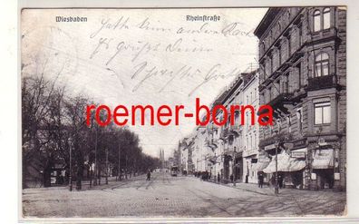 81131 Ak Wiesbaden Rheinstrasse mit Geschäften 1908