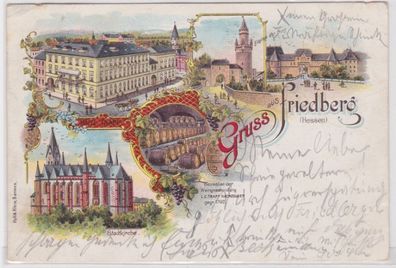 81808 Ak Lithographie Gruß aus Friedberg Hessen Hotel Trapp 1898