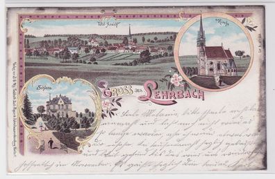 81838 Lithografie AK Gruss aus Lehrbach - Kirche, Schloss & Totalansicht 1899