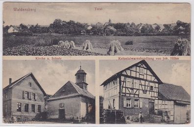 91396 AK Waldensberg - Kolonialwarenhandlung Joh. Höhn, Total, Kirche & Schule