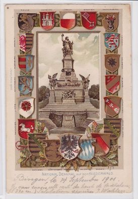 92566 Präge Passepartout AK Nationaldenkmal auf dem Niederwald, Stadtwappen 1907