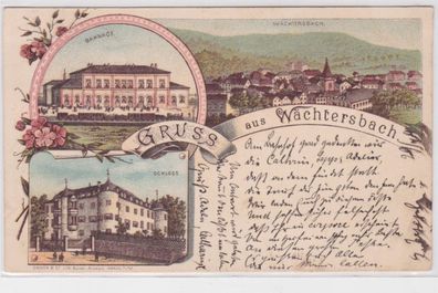 93688 Ak Lithographie Gruß aus Wächtersbach Bahnhof, Schloss usw. 1897