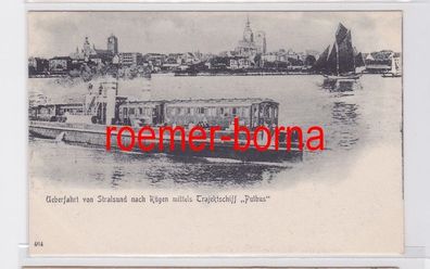 82033 Ak Ueberfahrt v. Stralsund n. Rügen mittels Trajektschiff 'Putbus' um 1900