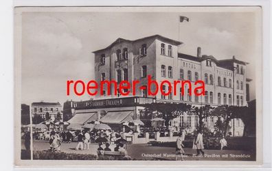 82165 Ak Ostseebad Warnemünde Hotel Pavillon mit Stranddiele 1931