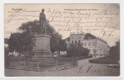 85197 AK Neustrelitz - Grossherzog Georg-Denkmal und Rathaus 1911