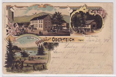 24377 Lithografie AK Gruss vom Oderteich (Harz) - Sonnenberg & Restaurant 1897