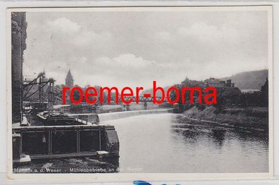80922 Foto Ak Hameln a.d. Weser Mühlenbetriebe an der Weser 1936