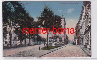 82112 Ak Crefeld Südwall und Lindenstraße mit Weber-Denkmal um 1900