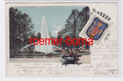 82113 Ak Gruss aus der Seidenstadt Krefeld Fontaine im Stadtgarten 1901