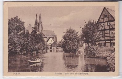 85619 Feldpost AK Soest - Großer Teich und Wiesenkirche, davor Ruderboot 1917