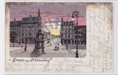 89782 Lithografie AK Gruss aus Düsseldorf - Elberfelder Strasse mit Denkmal 1905