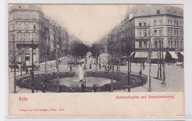 92564 AK Köln - Barbarossaplatz und Hohenstaufenring mit Brunnen & Verkehr 1902