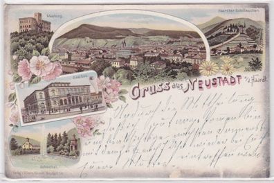 70385 Ak Lithographie Gruß aus Neustadt an der Haardt Saalbau usw. 1898