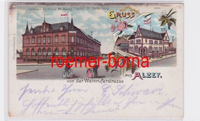 82251 Ak Lithografie Gruss aus Alzey Gasthaus zur Krone v. d. Weinruferstr. 1900