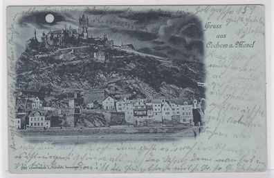 91434 Mondscheinkarte Gruß aus Cochem an der Mosel 1902