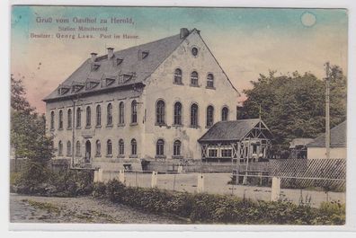 42174 Ak Gruß vom Gasthof Herold Station Mittelherold 1914