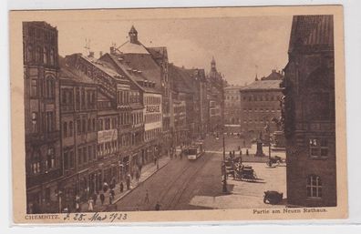 44847 AK Chemnitz - Partie am Neuen Rathaus mit Kutschen & Straßenbahn 1923